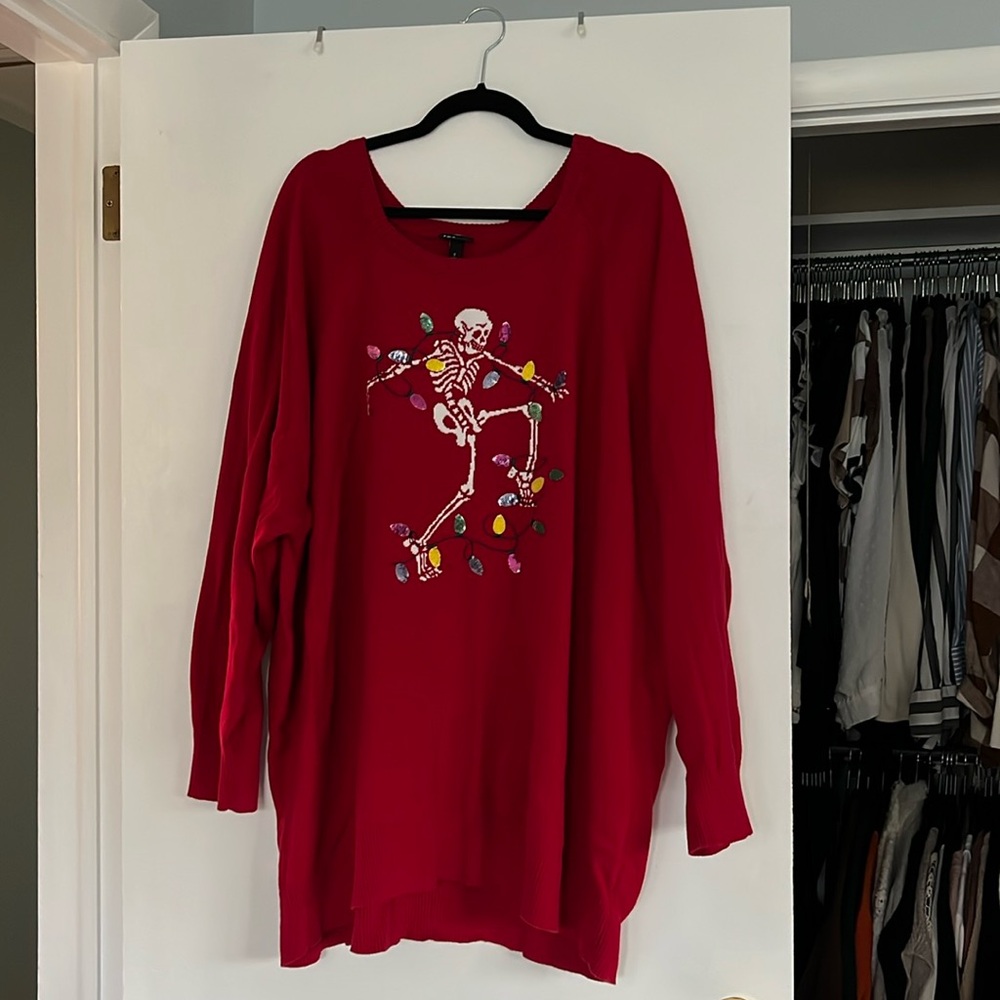Torrid Skull Skeleton Christmas Lights Red Pullover Sweater